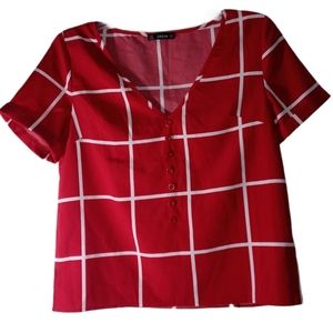 Shein red and white short sleeve shirt